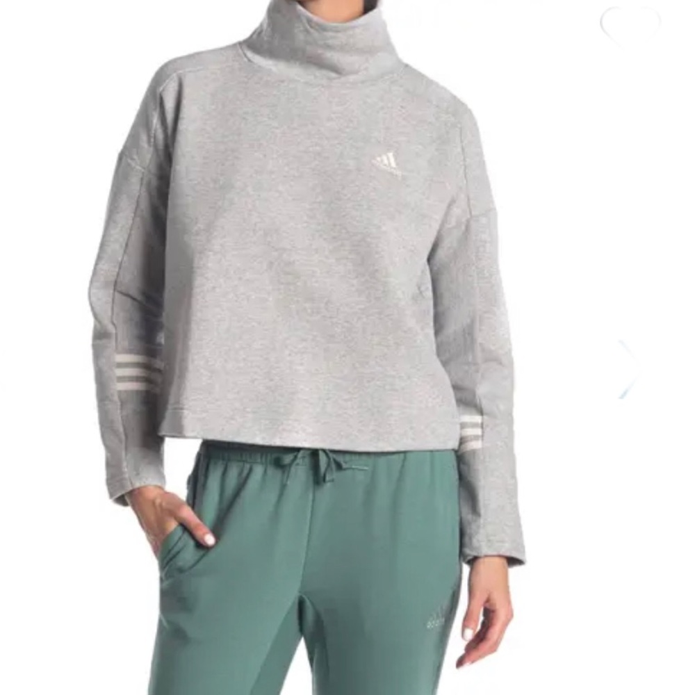 ⬇️SALE‼️🆕 adidas Comfort Mock Neck Back Zip Sweatshirt Gray (89)